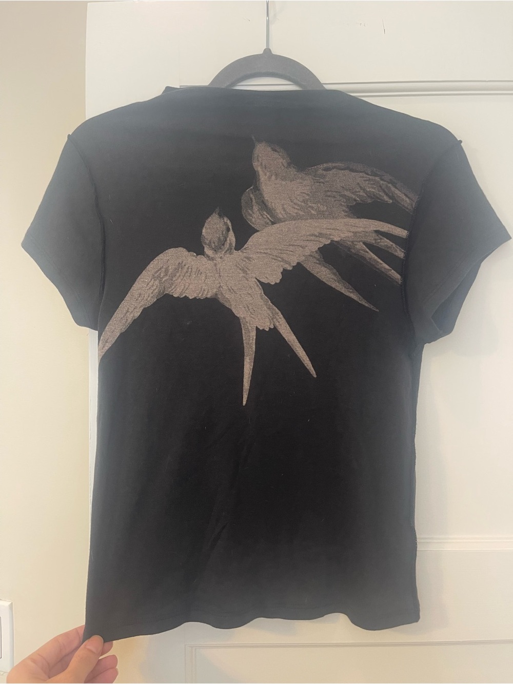 Free People Black Tee with Taupe Bird Graphic - Picture 2 of 5